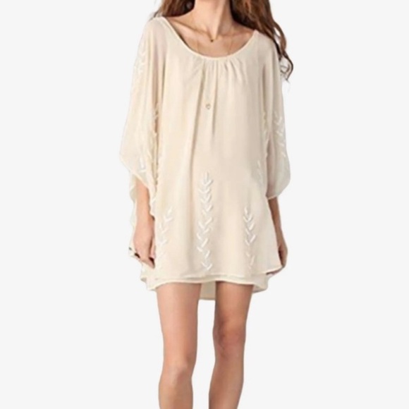 Free People ivory beaded cape oversized dress. Intricate beaded design. Size XS - Picture 1 of 11